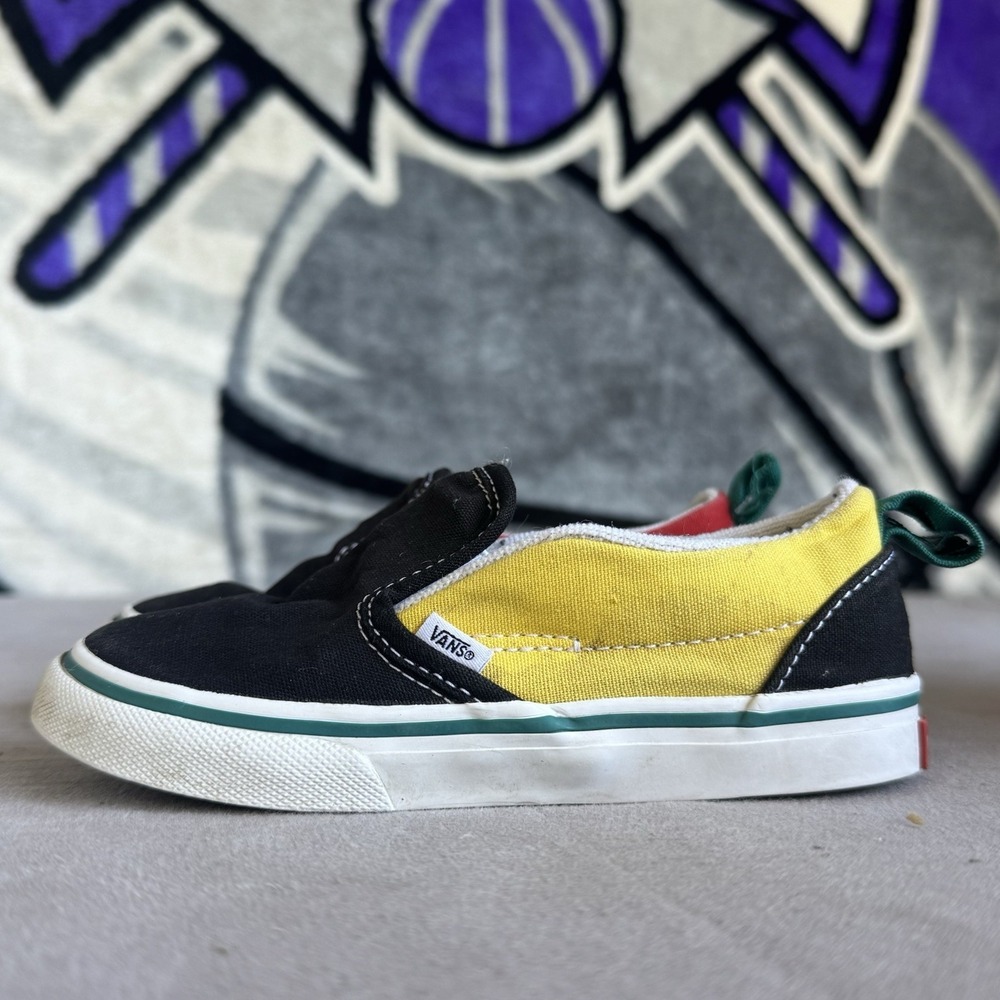 Vans Kids Slip-On Sneakers Black Yellow with Green Trim